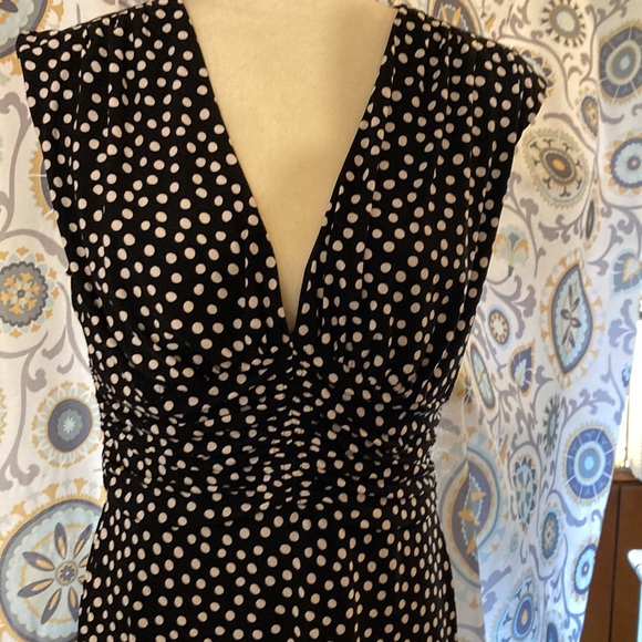 Dress by Jones New York in white polka dot on black, gathered bust & waist - Picture 2 of 7